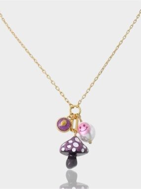 Kurt Geiger 🪢RARE Gold-Tone Necklace with Purple Mushroom and Pink Pearl Charm